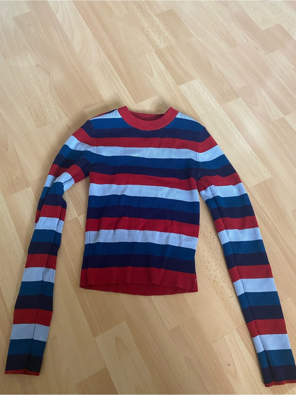 Garage Striped Ribbed Long-Sleeve Sweater - Red, Navy & Light Blue
